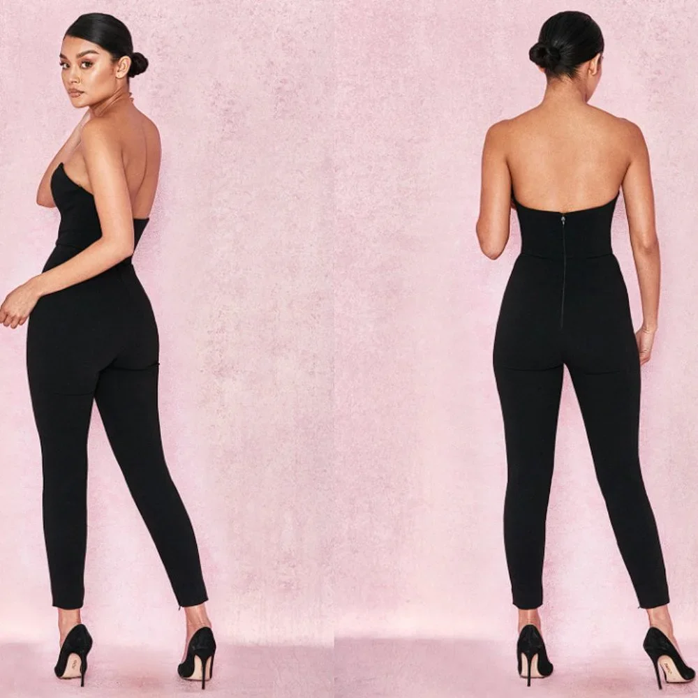 RARE HOUSE OF CB 'Milli' Black Crepe Corseted Jumpsuit NWOT - Picture 4 of 5